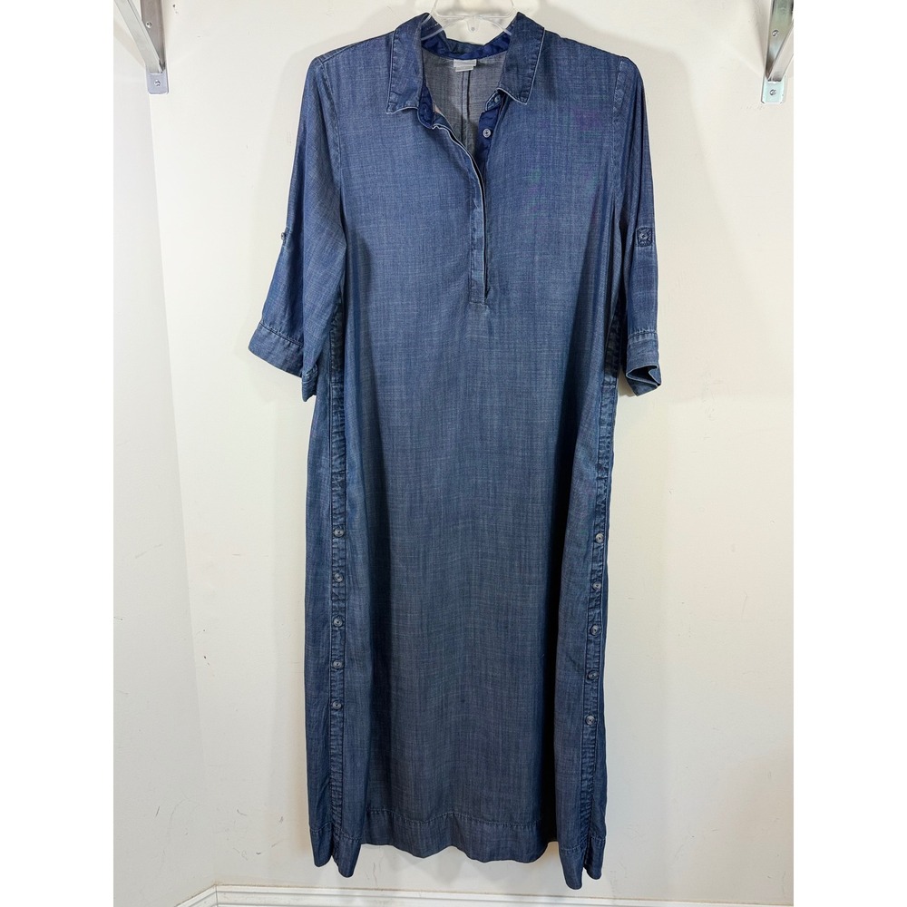 Chico's Lyocell Chambray Maxi Shirt Dress Women's 3 US 16 Blue Boho Western